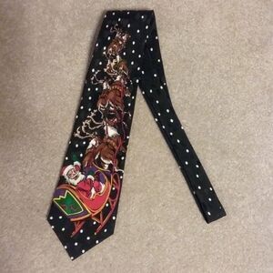 Addiction Christmas Holiday Silk Tie Santa Sleigh 8 Tiny Reindeer Snowflakes
